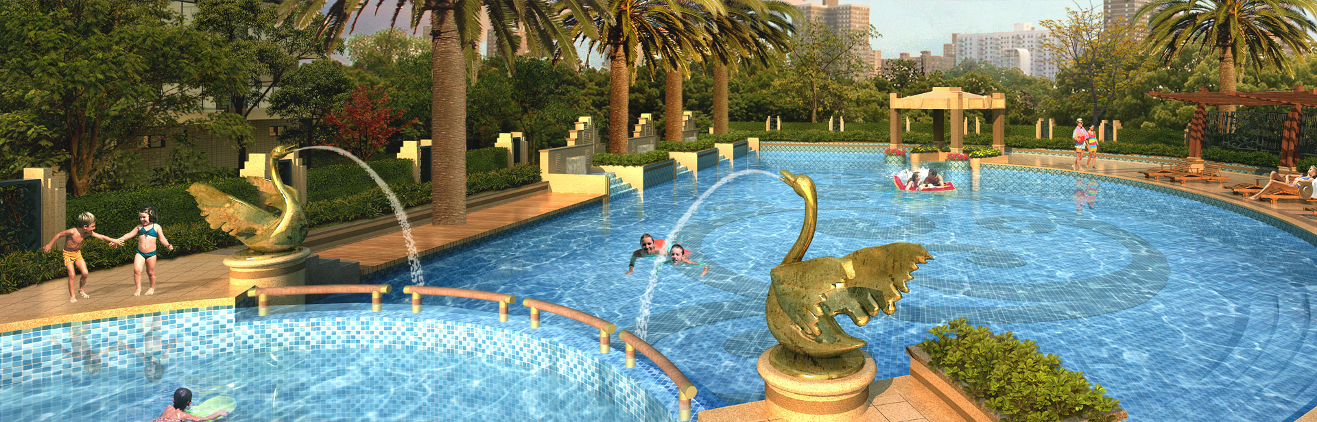 別墅休閑生活（泳池、魚(yú)池、水景）